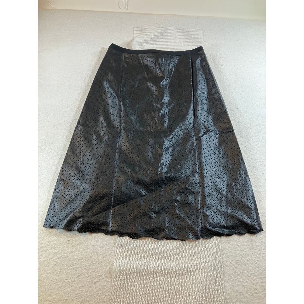 Premise Studio Black Mesh Laser Cut Scalloped Midi Skirt Size 10 NWT - Picture 2 of 7